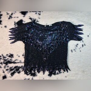 Women’s Hand Sewn Black and Purple Sequin Top Size Small